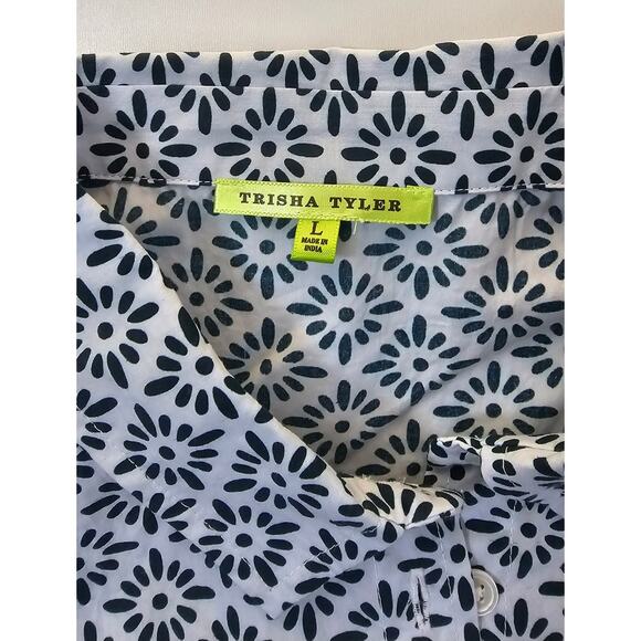 NWT Trisha Tyler floral print back pleat business casual career button up L NEW - Picture 5 of 8